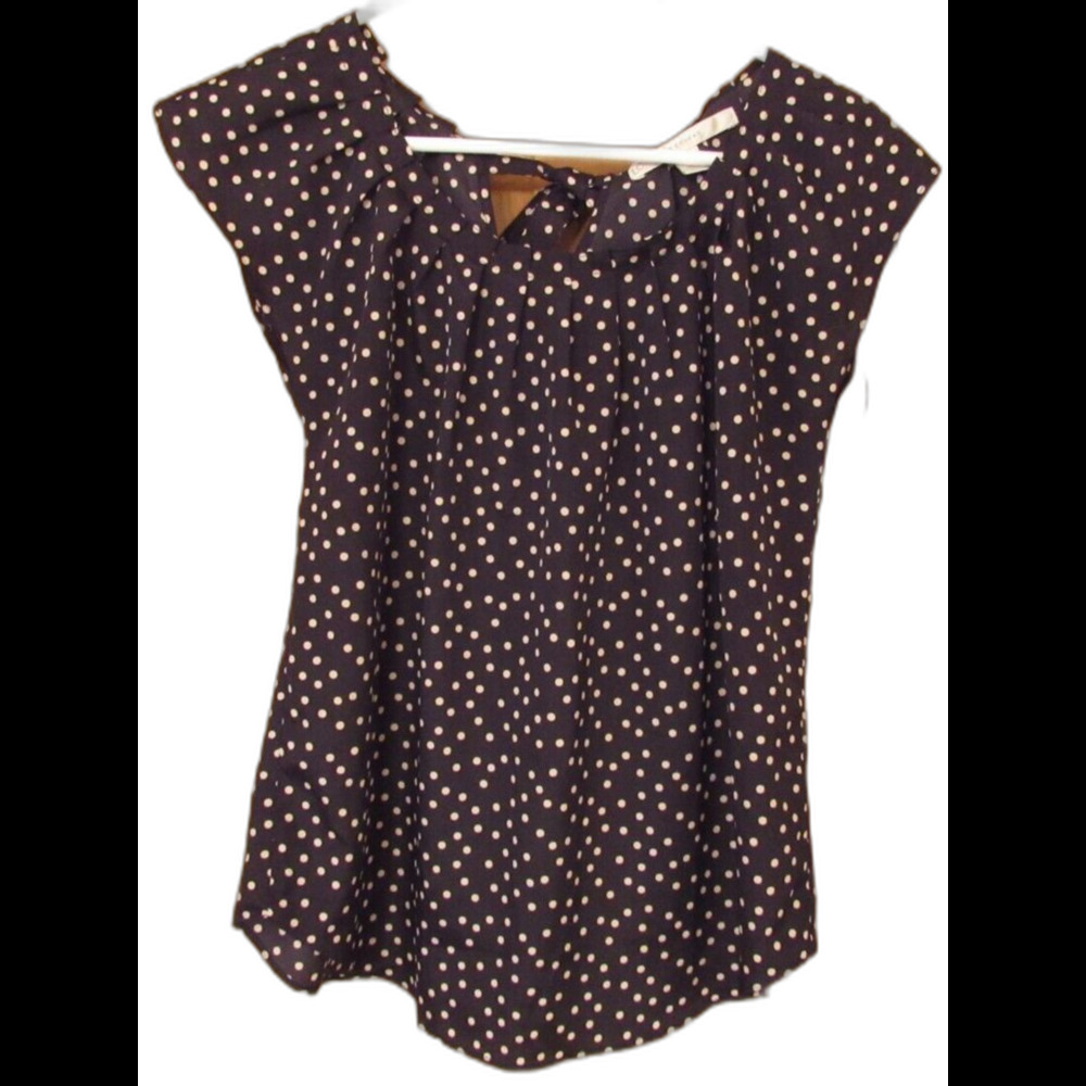 Lauren Conrad Scoop Neck Tie Back Top Size S Black and Cream Polka Dot